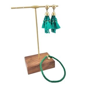J Crew Green Beaded Bracelet and Tassel Earring Set
